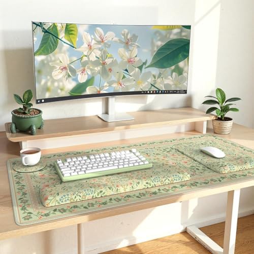 iLeadon Green Desk Mat Set, Keyboard with Wrist Rest and Mouse Pad