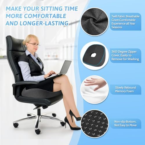 anzhixiu Donut Pillow,Tailbone Pain Relief Cushion, Hemorrhoid Pillow with Two Humps Hip Curve Design, Donut Pillow for Postpartum Pregnancy, L Size Donut Cushion, Grey