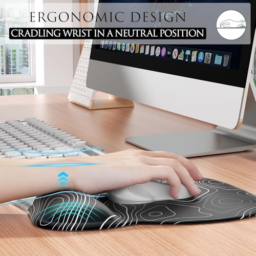 MROCO Ergonomic Mouse Pad Gel Wrist Rest, 9.4 x 8.1 in, Black Topographic