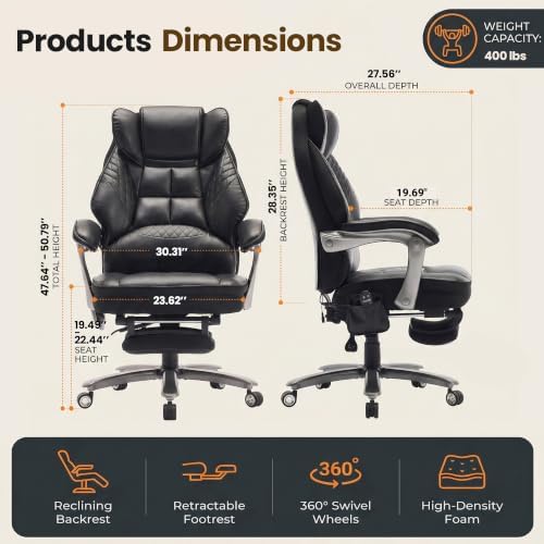 Big and Tall Massage & Heat Office Chair, Ergonomic Gaming Chair, Black