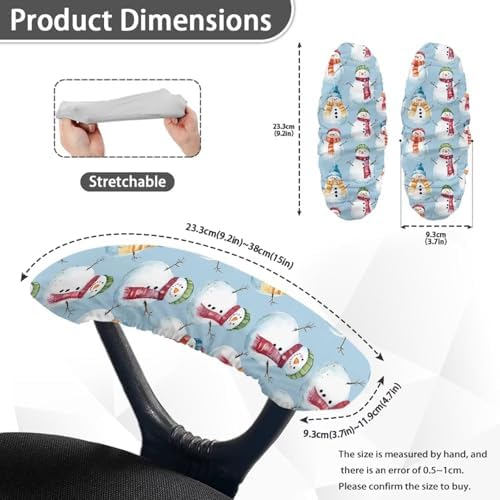 Christmas Theme Office Chair Arm Covers, Snowman Print Removable, Stretch Washable Protectors for Office Chairs, Set of 2