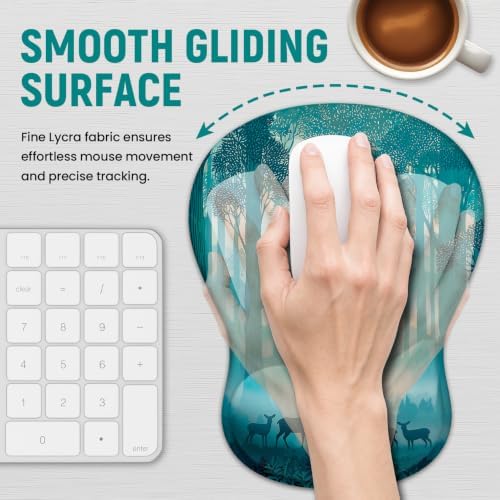 Ergonomic Mouse Pad with Wrist Rest, Gel Wrist Support, Deer Forest