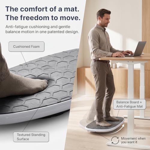 BASE Desk Standing Board - Office Wobble Board for Standing Desk w/ Anti-Fatigue Mat for Improved Posture & Focus Gentle Balance Board Standing Desk