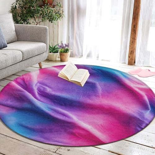 Large Home Decor Mat, Soft Round Yoga Carpet, Non Slip Machine Washable Kitchen Office Circle Rug Purple Rainbow Bisexual Pride Flag Art