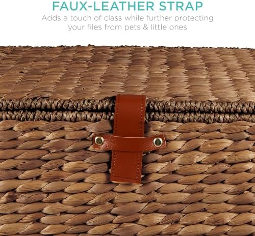 Best Choice Products Handwoven Water Hyacinth Rolling Filing Cabinet, Mobile File Organizer for Hanging Folders W/Lid and Locking Wheels For Home or Office – Chestnut