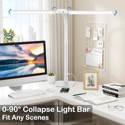 24W LED Desk Lamp for Home Office, 1500lm Dual Head Task Light with Remote