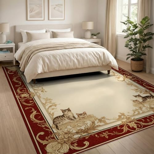 8'x10' Ivory Cat Crimson Motif with Swirls Ultra-Soft Area Rug