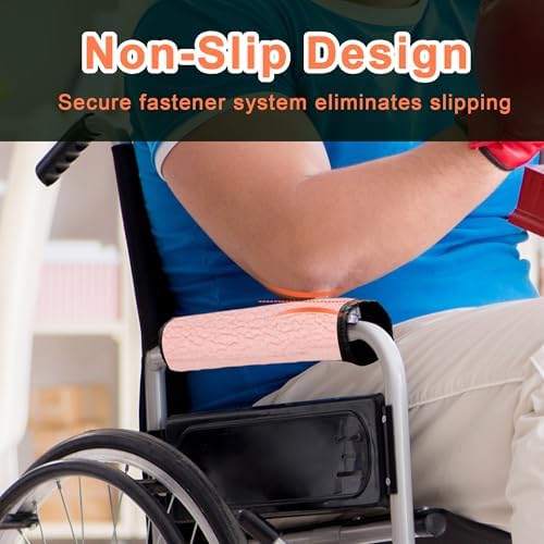 AHIER Wheelchair Armrest Pads, 2PCS Sheepskin Fleece Wheelchair Armrest Covers, Non Slip Arm Rest Cover Cushion pad for Wheelchairs (Pink)