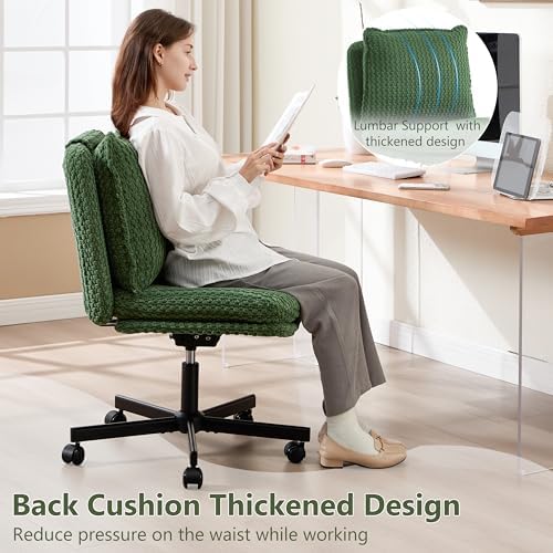 Fizzin Cross Cross Chair Memory Foam Armless with Wheels Home Office Green