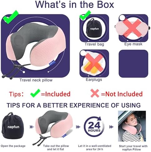 napfun Neck Pillow for Travel, Memory Foam Airplane Pillow, Pink