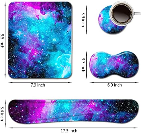 AIMSA Keyboard Wrist Rest Support + Mouse Pad + Mouse Wrist Rest + Coaster, Ergonomic Memory Foam Anti-Slip Rubber Base 4 PCS Set Easy Typing Pain Relief, Galaxy Nebula Universe