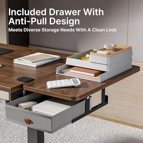 PEGZONE Desk Extender Tray, 24" x 12", with Storage Drawer, Medium, Walnut