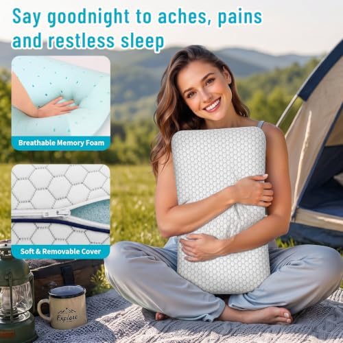 CushyOasis Memory Foam Pillows for Sleeping, Bed Pillow, Camping Size