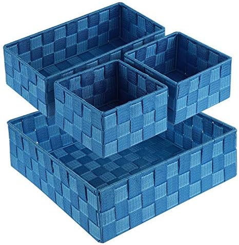 Posprica Woven Storage Baskets for Organizing, Small Black Baskets Cube Bin Container Tote Organizer Divider for Drawer, Closet, Shelf, Dresser, Set of 4(Navy)