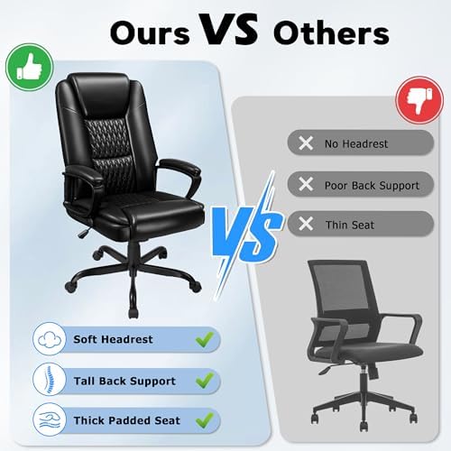Executive Office Chair, High Back Ergonomic Desk Chair with Lumbar Support, Adjustable Big and Tall Computer Chair, 360° Swivel, PU Leather, Black