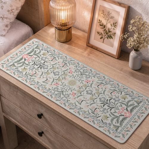 iCasso Aesthetic Desk Mat,31.5x11.8in Mouse Pads, Gray Floral