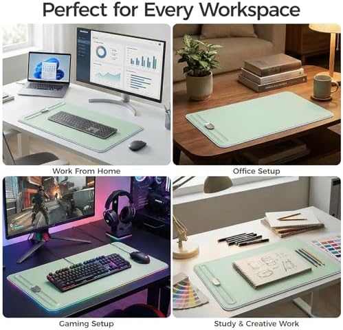 Premium Double-Sided Faux Leather Desk Pad – Non-Slip, Waterproof, with Magnetic Cable Organizer & File Storage – Designed for Offices & Creative Spaces – Durable & Easy to Clean（Green）