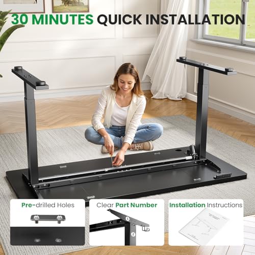 SIAGO Black 71x30 in Standing Desk, 1 Inch Thick Tabletop, Double Frame