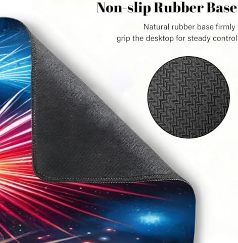 Large Mouse Pad American Flag Fireworks Non-Slip Rubber Long Gaming Desk Mat Big Computer Keyboard Mousepad Waterproof Protector Wristing Pad for Gaming Office Home Decorative 31.5 X 11.8 Inch