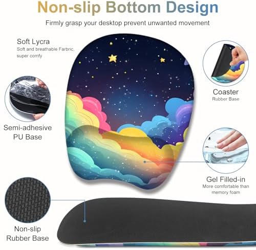Mouse Pad with Wrist Support 4 in1 Set, XXL Big Game Mousepad + Keyboard Wrist Rest + Mouse Wrist Rest Pad +Coaster Gaming Mat for Home Office Work Computer Laptop I Colorful Clouds Starry Night