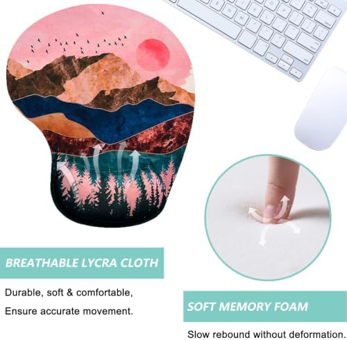 Mouse Pad with Wrist Support, Ergonomic Mouse Pads with Memory Foam Wrist Rest, Easy Typing Pain Relief, Comfortable Home Office Computer Wrist Support Pads for Working Studying Gaming, Sunrise