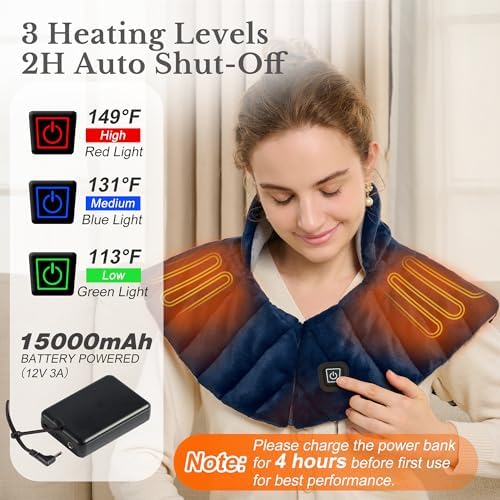 Portable Cordless Heating Pad for Neck, Shoulders & Back - Rechargeable Battery Operated Heating Pad with 3 Heat Settings, Ideal Gift for Mom and Dad, Weighted Neck and Back Warmer (Midnight Blue)