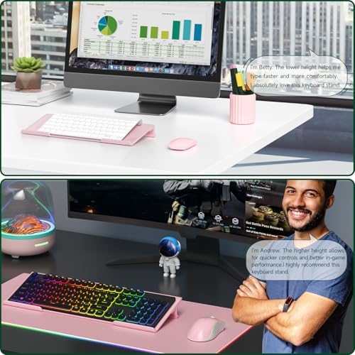 Computer Keyboard Stand for Desktop - 6-Level Height Adjustable Acrylic Keyboard Riser Non-Slip Ergonomic Key Board Tray Holder for Home School Office Desk Accessories, Lightpink