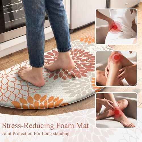 KIMODE Half Circle Fall Kitchen Mats for Floor Cushioned Anti Fatigue Rug