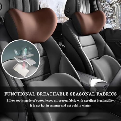 Car Headrest Cushion, Ergonomic Memory Foam Car Neck Back Support w/Removable Cover, Universal Breathable Lumbar Cushion Headrest Pillow with Adjusatble Strap (Coffee)