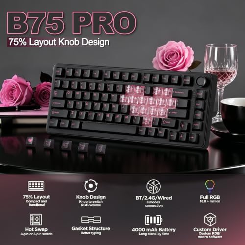 YUNZII B75 PRO 75% Wireless Mechanical Keyboard (Black Heart, MilkV2)