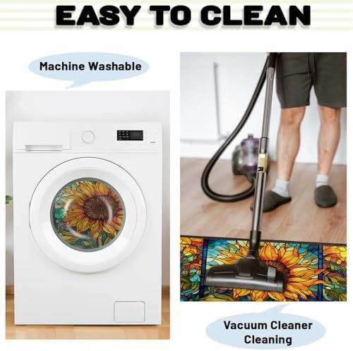 Kitchen Mats, Glass Sunflower Kitchen Rugs, Cushioned Anti Fatigue Kitchen Mats, Non-Slip Standing Desk Mat, Absorbent Kitchen Rug for Floor, Kitchen, Office, Sink, 20"×39"