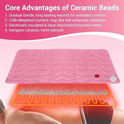 Comfytemp Weighted Heating Pad 17"×33" for Full Back & Leg, Extra Large Electric Heat Pad, Birthday Days Gifts for Mom Women Men Dad, Full Body Heated Pad with Ceramic Bead Filling, Pink