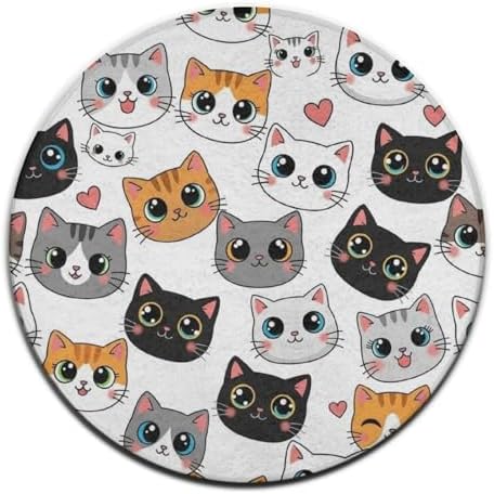 Circular Rugs Large Modern Round Area Rug Fashion Decor Mat for Home Office Cute Cat Kitten Head Cartoon Cats, 24inch