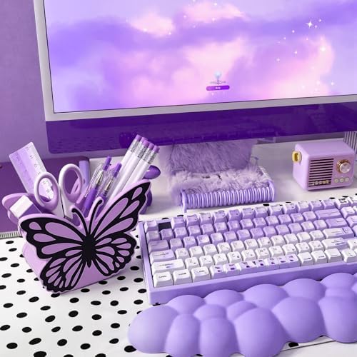 Tenceur Purple Butterfly Pen Holder for Desk Large Capacity Purple Pencil Holder School Supplies Desk Organizer Cute Butterfly Office Decor Makeup Brush Holders Back to School Gift for Girl Women