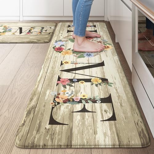 KIMODE Anti Fatigue Mats for Kitchen Floor Comfort Cushioned Rugs Sets of 2