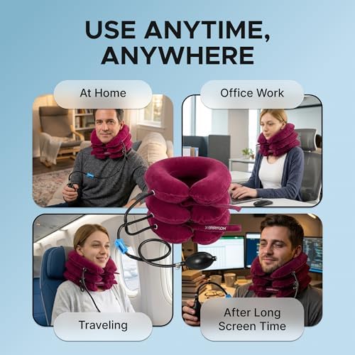 Inflatable Neck Stretcher for Neck Pain Relief, Cervical Traction Device with Hand Pump, 3-Layer Adjustable Neck Decompression Collar for Pinched Nerve, Stiff Neck & Tech Neck Support