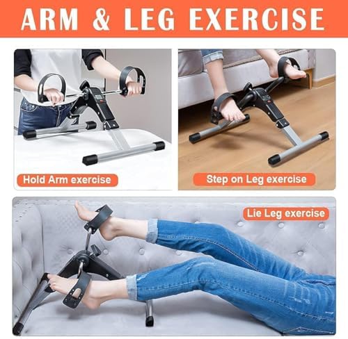TABEKE Under Desk Bike Pedal Exerciser, Fully Assembled Folding Pedal Exerciser for Arm and Leg Workout, Portable Sitting Desk Cycle with LCD Screen Displays 26526