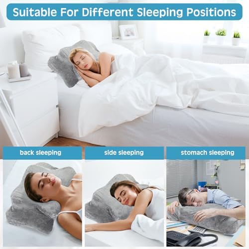 Hahafelt Cervical Neck Pillow Case Plush with Zipper, Gray, Queen Size