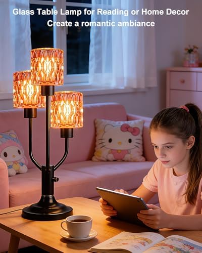 Lightdot Mid Century Modern Table Lamp Red Glass Dimmable 3 Bulbs Included