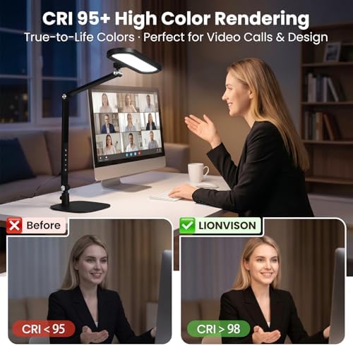 LIONVISON LED Desk Lamps for Office: Clamp & Stand Double Side Desk Light