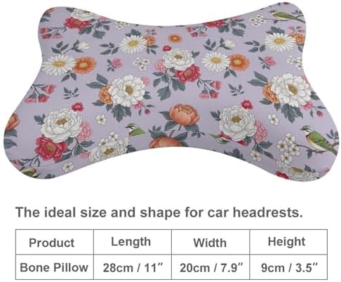 2 Pack Car Neck Pillow Floral Flowers Memory Foam with Adjustable Strap Breathable Removable Cover for Driving