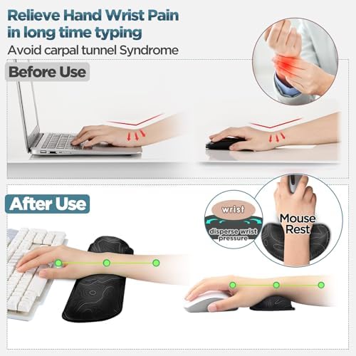 Gimars Enlarge Silky and Superfine Fabric Gel Memory Foam Keyboard Wrist Rest Set, Ergonomic Keyboard Mouse Wrist Support for Typing Pain Relief, Comfort for Office, Gaming, Computer-Map Pattern