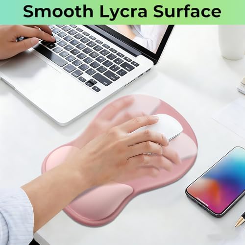 Gel Wrist Rest Mouse Pad, Ergonomic Mousepad with Wrist Support, Relieve Wrist Pain, Gaming Mousepad with Concave Design Cushion & Non-Slip PU Base, for Home Office Laptop Computer, Pink