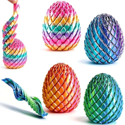 4Pc 3D Printed Fidget Toys,Twisty Fidget Dragon Egg,Spiral Slippery Egg Toy