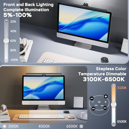 OOWOLF Monitor Light Bar with Remote, Ra95 Computer Monitor Lamp for Eye Caring, USB Reading Lamp Task Lamp, Dimmable Light Bar with Backlight, No Glare Space Saving Home Office 16.14" 1-Pack