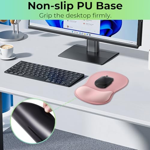 Gel Wrist Rest Mouse Pad, Ergonomic Mousepad with Wrist Support, Relieve Wrist Pain, Gaming Mousepad with Concave Design Cushion & Non-Slip PU Base, for Home Office Laptop Computer, Pink