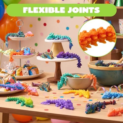 JOYIN 24 Pcs 3D Printed Articulated Mini Dragons, Flexible Crystal Dragon Fidget Toy Set, 3D Printed Animals for Party Favors, Classroom Prizes, Goodie Bag Fillers & Desk Decor