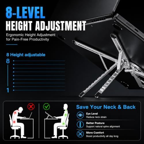 4-in-1 Foldable Laptop Stand & Riser, Tablet Stand, Magnetic Phone Holder