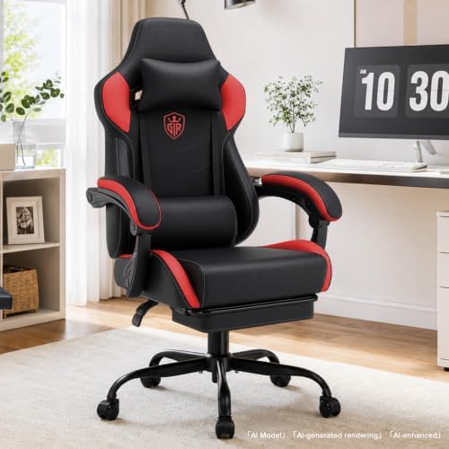 GTPLAYER Gaming Chair with Footrest, High Back Computer Chairs for Adults with Linkage Armrest Lumbar Support Heavy Duty 350lbs Ergonomic Swivel PC Game Chair for Office, Red