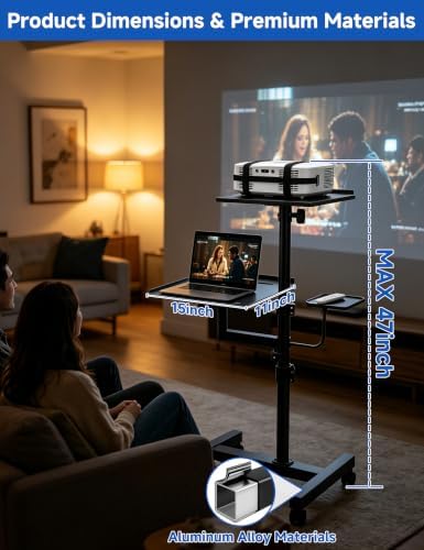 KOOV 2 Shelves Projector Stand, Max 47" Height Adjustable Laptop Stand